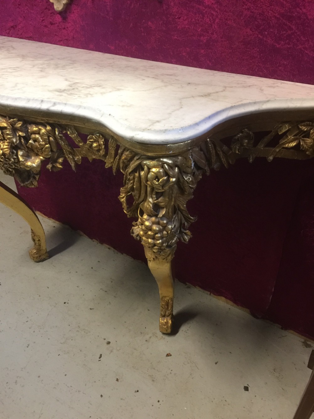 Nineteenth century gilded console table with white Carrara Marble top View II