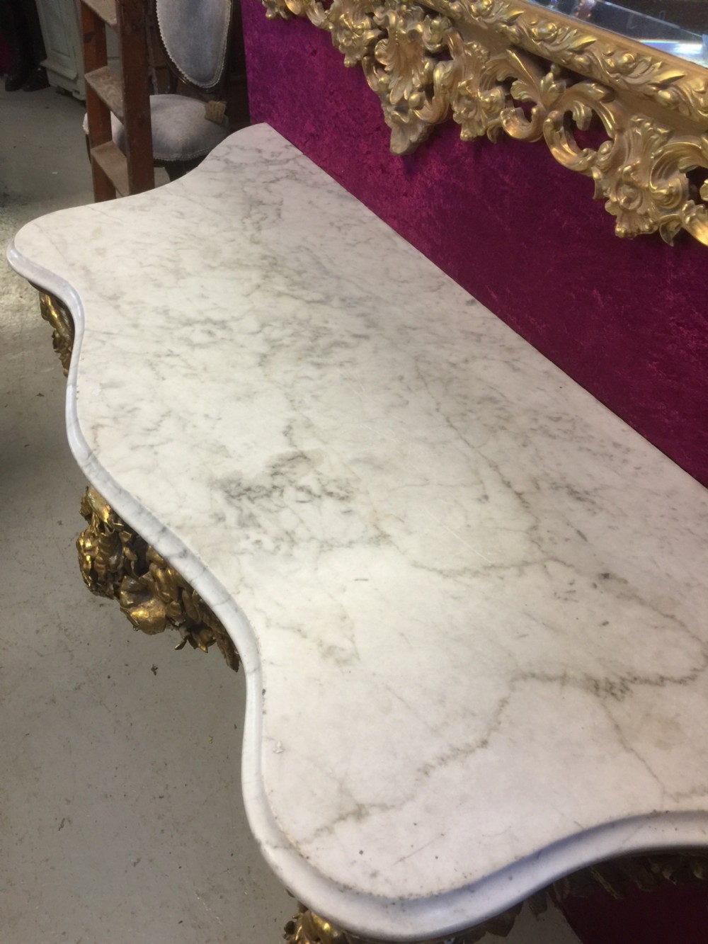 Nineteenth century gilded console table with white Carrara Marble top View IV