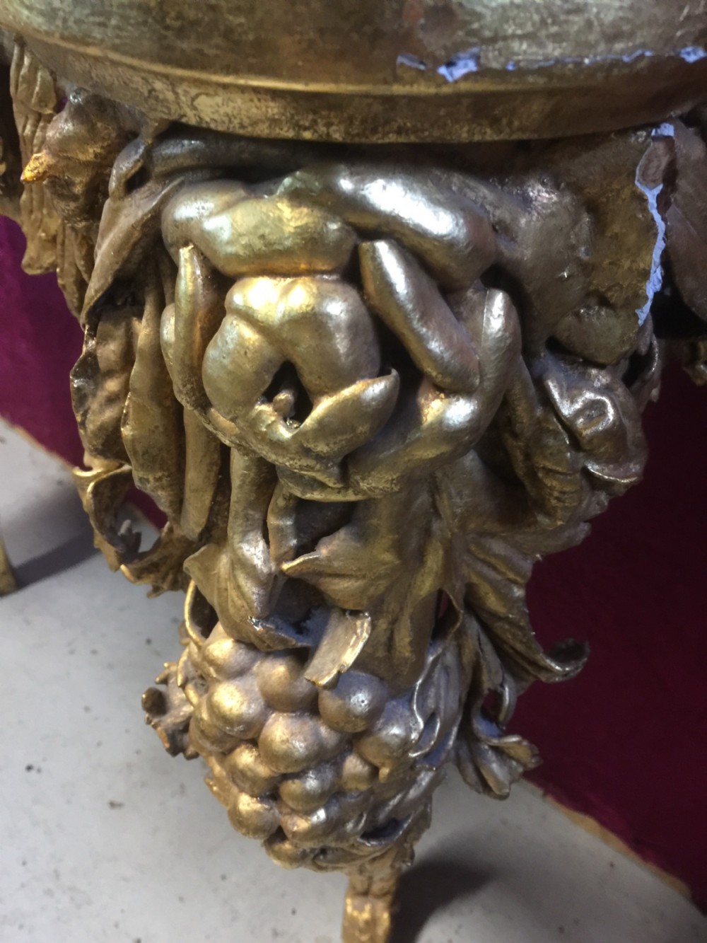 Nineteenth century gilded console table with white Carrara Marble top View V