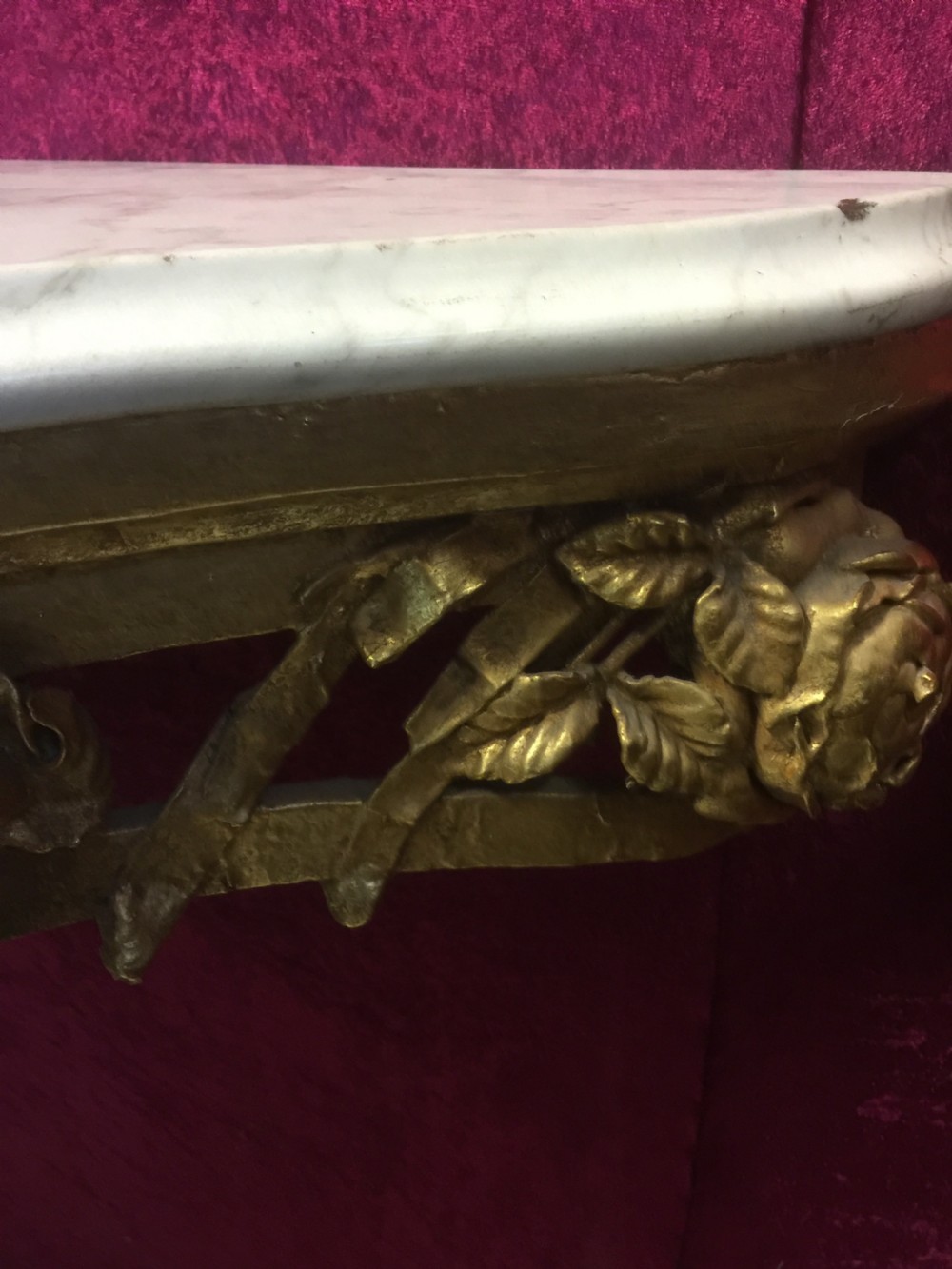 Nineteenth century gilded console table with white Carrara Marble top View VI
