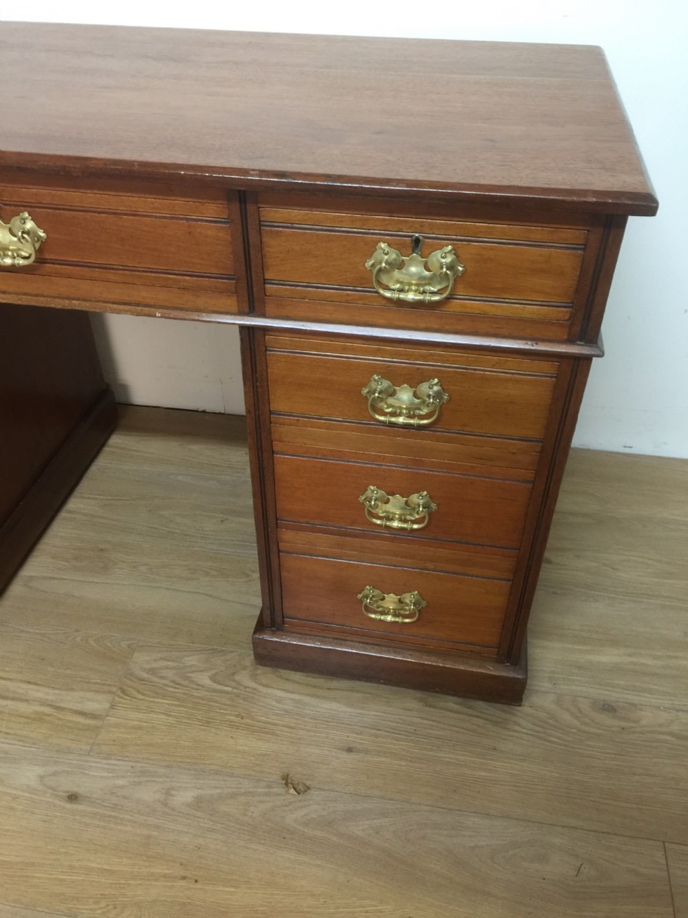 Nineteenth century solid walnut twin pedestal desk   View II