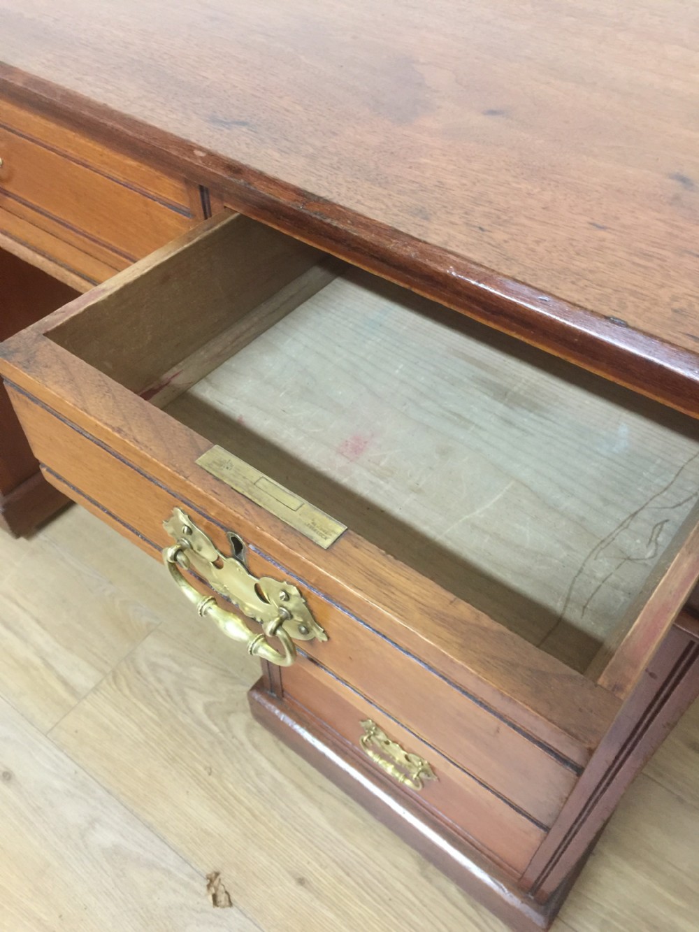 Nineteenth century solid walnut twin pedestal desk   View VIII