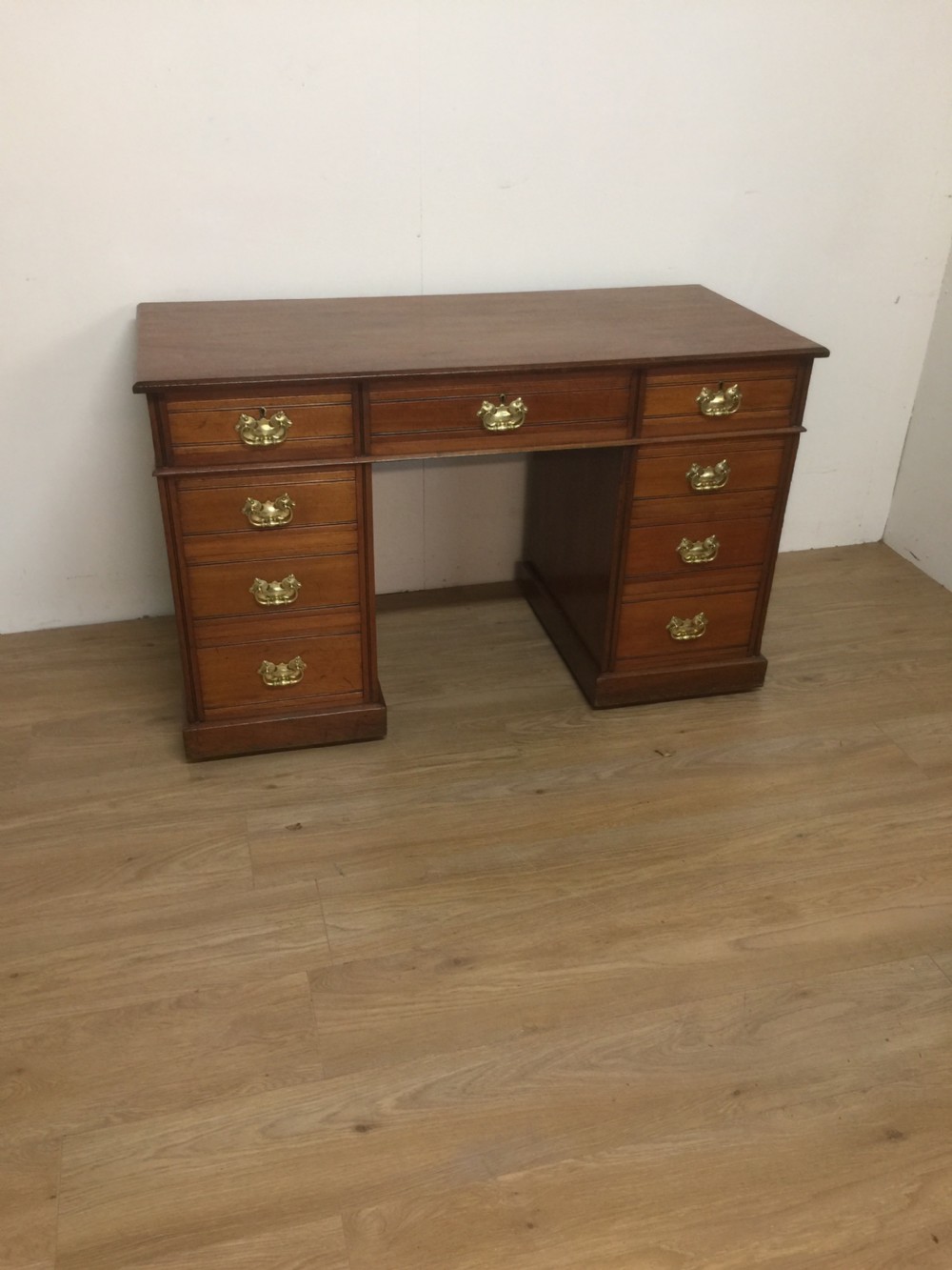 Nineteenth century solid walnut twin pedestal desk   View X