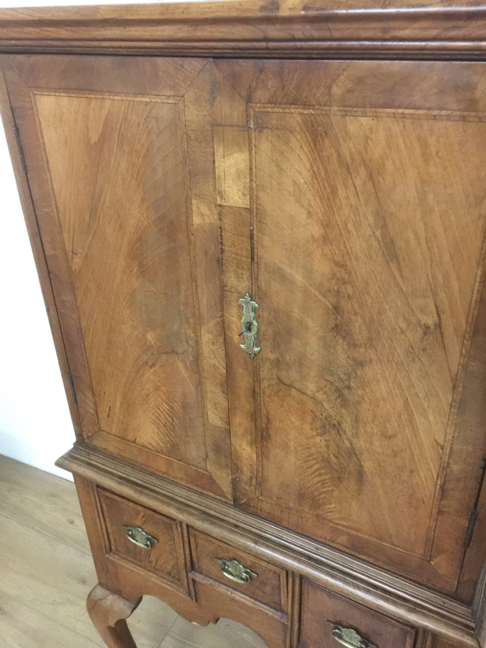 Walnut crossbanded Georgian style cabinet circa 1920 View III