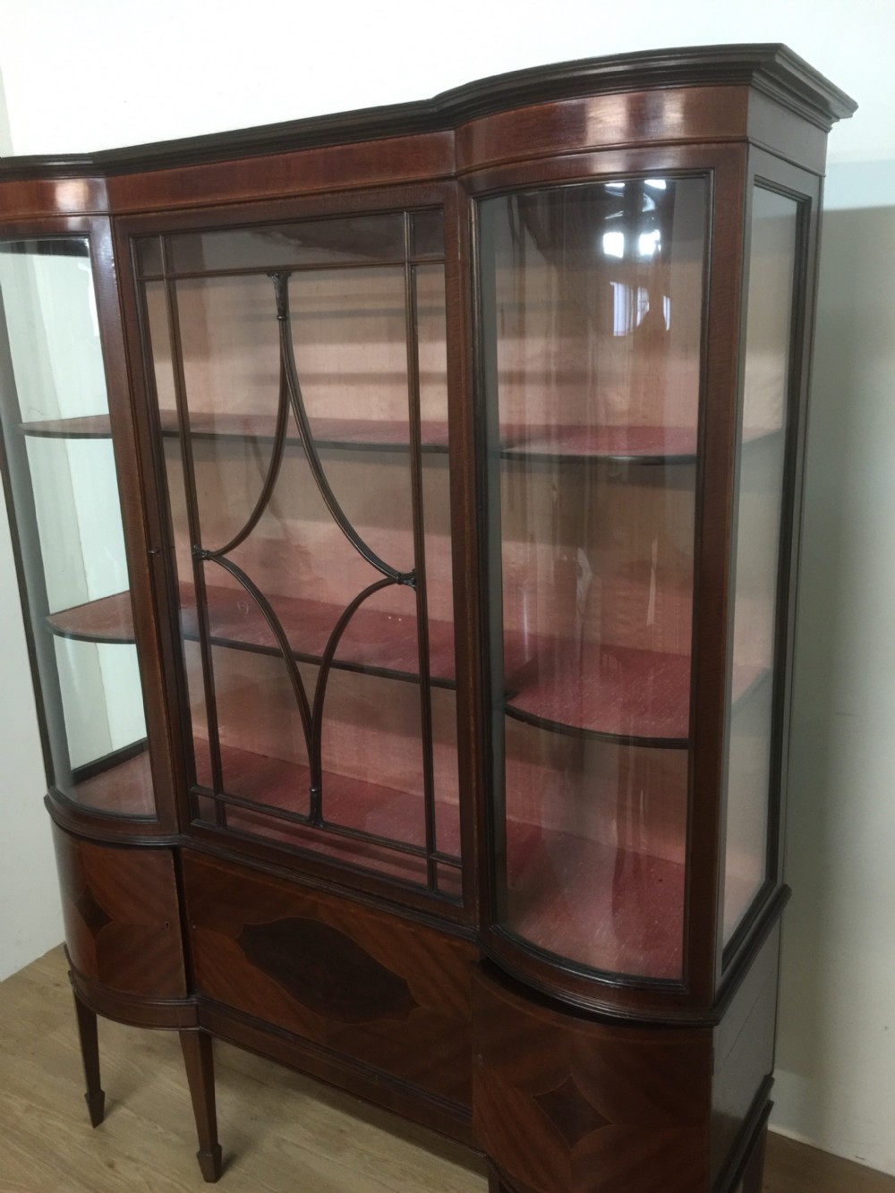 Inlaid mahogany display cabinet on tapered legs  circa 1910 View II