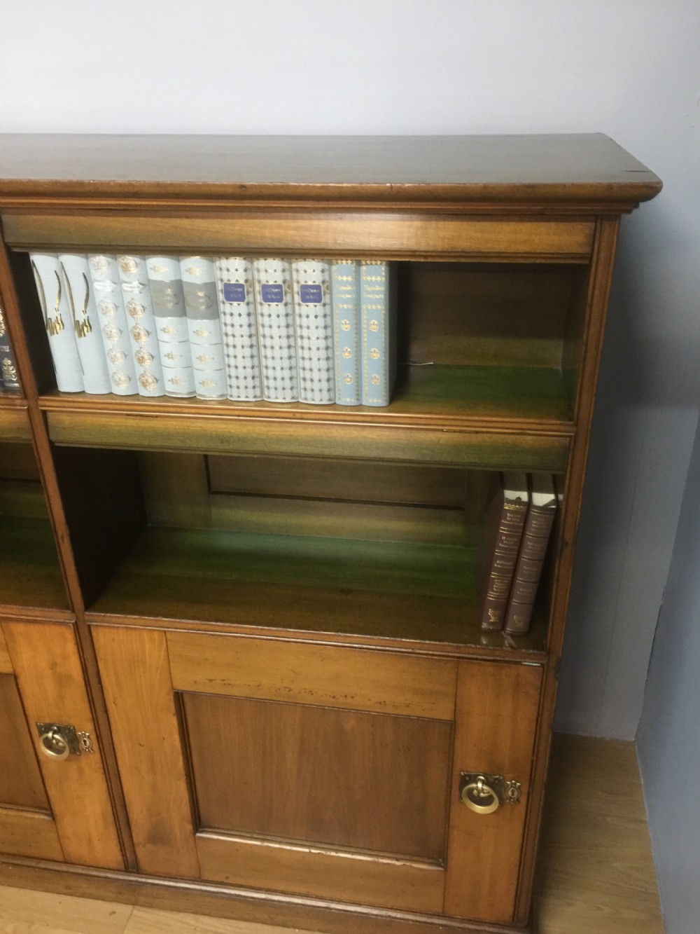 Arts and crafts walnut bookcase over cupboard circa 1890 View III