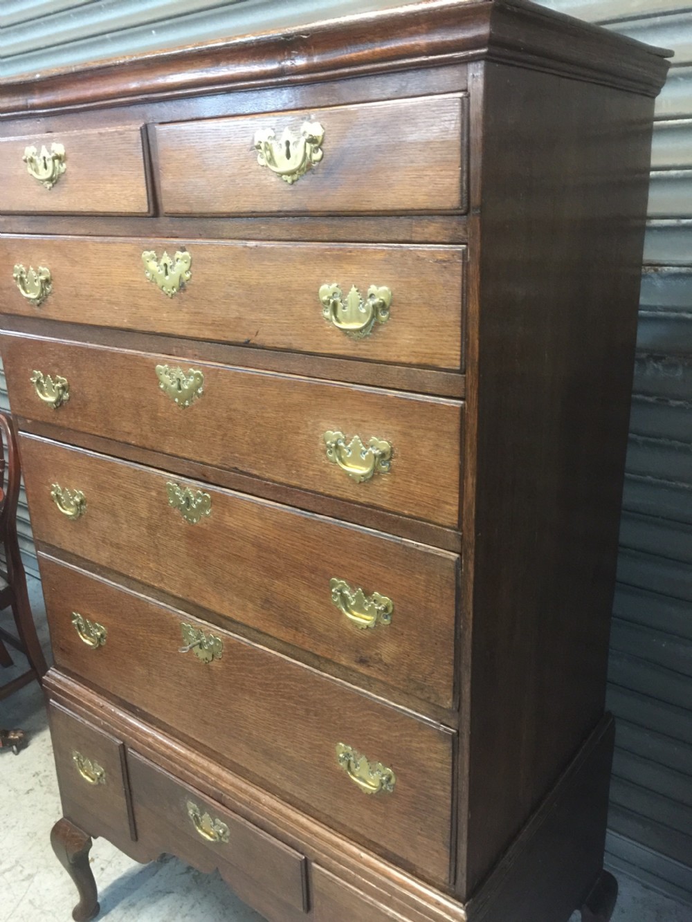 Eighteenth century golden oak chest on stand View II