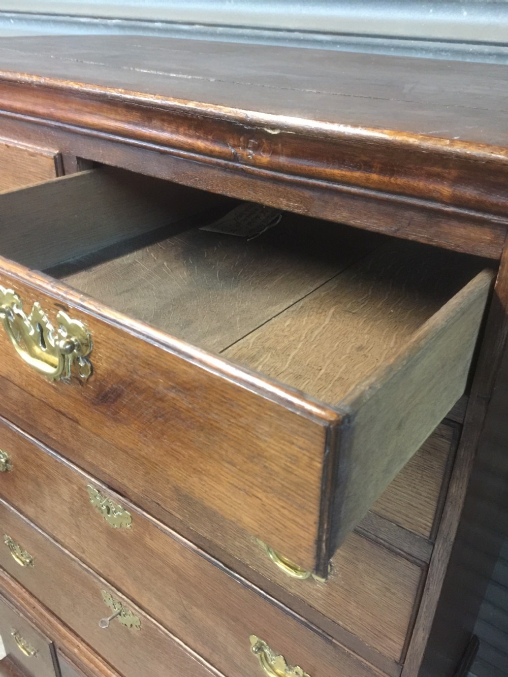 Eighteenth century golden oak chest on stand View VI
