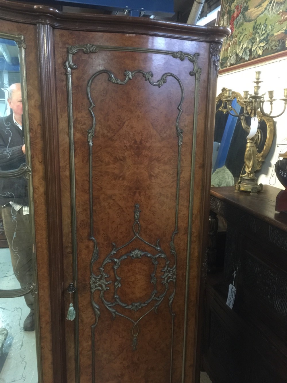 Four door burr walnut wardrobe with gilded carving circa 1920 View II