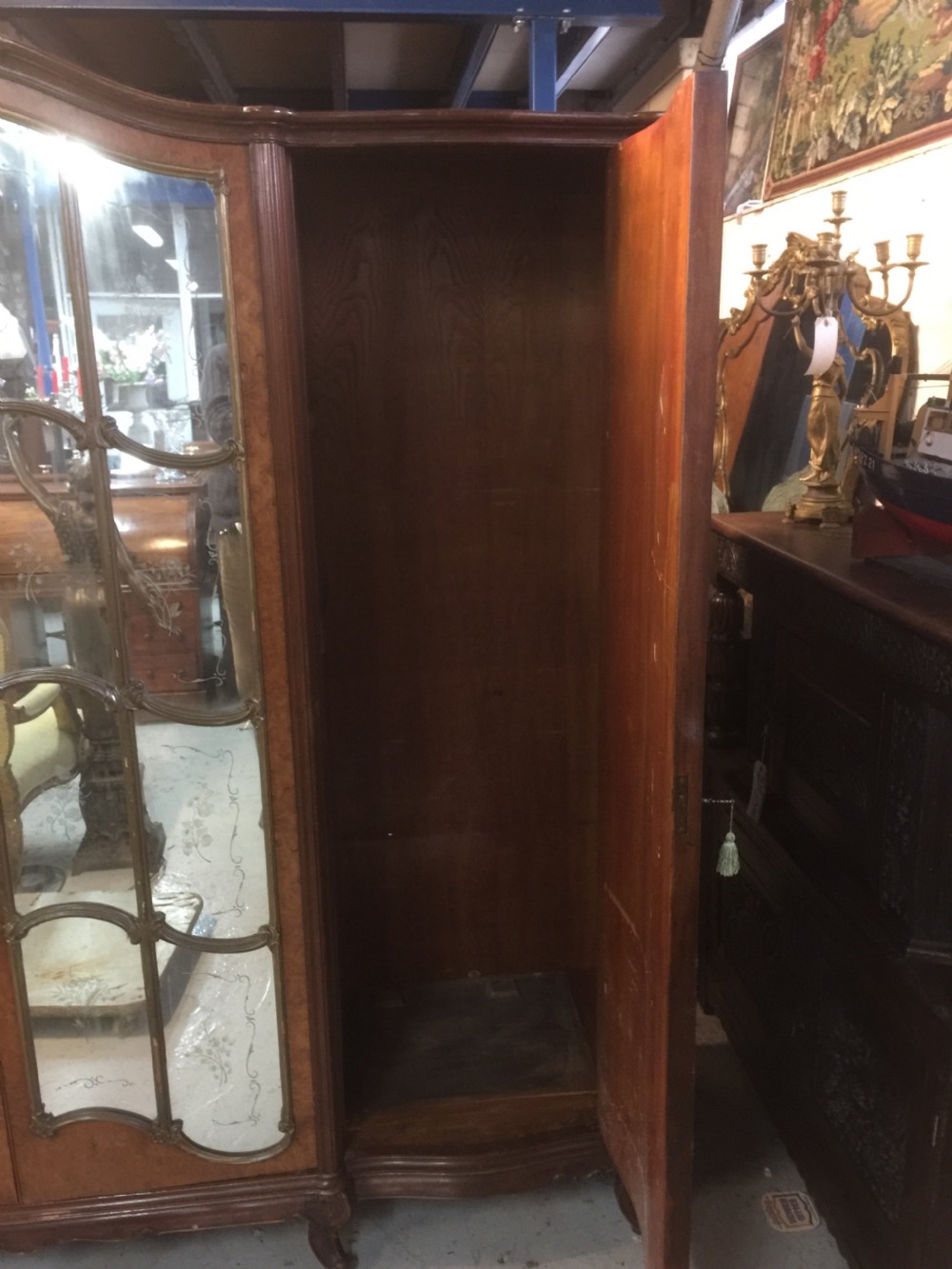 Four door burr walnut wardrobe with gilded carving circa 1920 View X