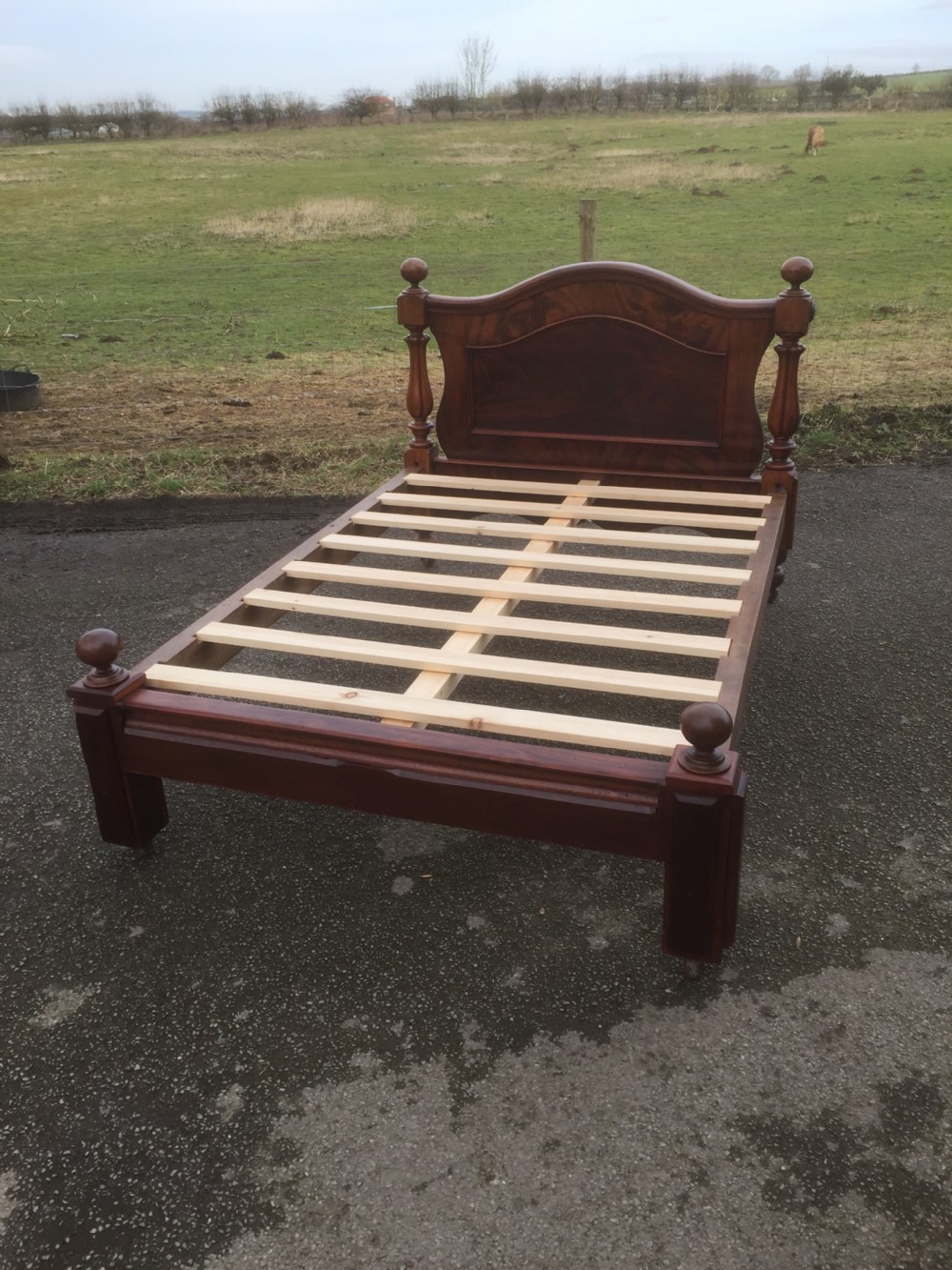 Nineteenth century flame mahogany double bed circa 1870 View VII