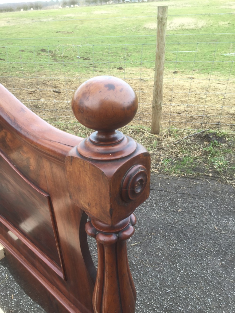 Nineteenth century flame mahogany double bed circa 1870 View IX
