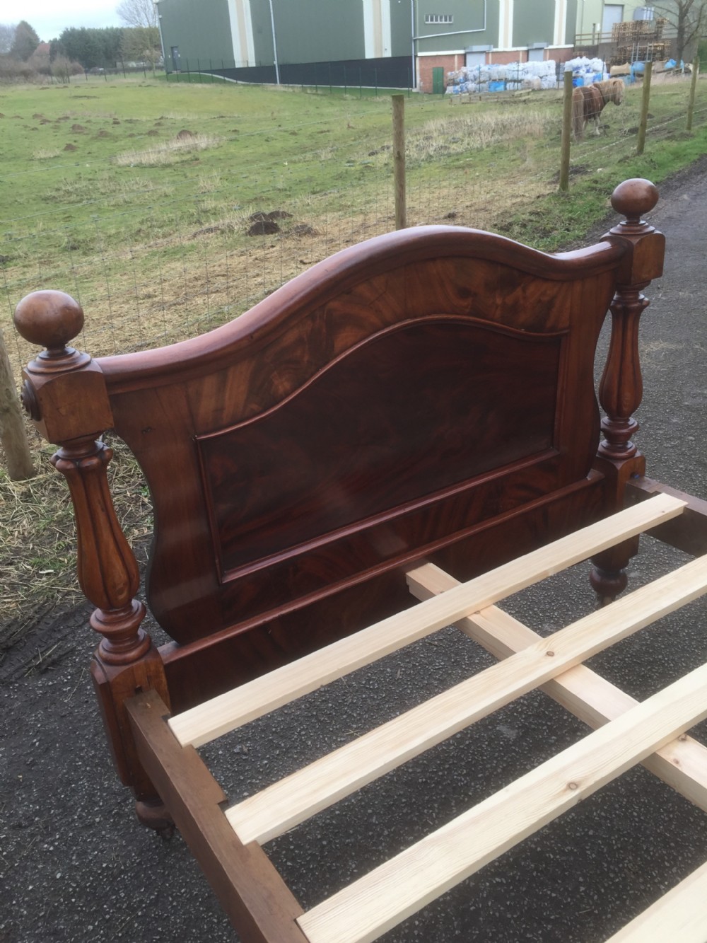 Nineteenth century flame mahogany double bed circa 1870 View X