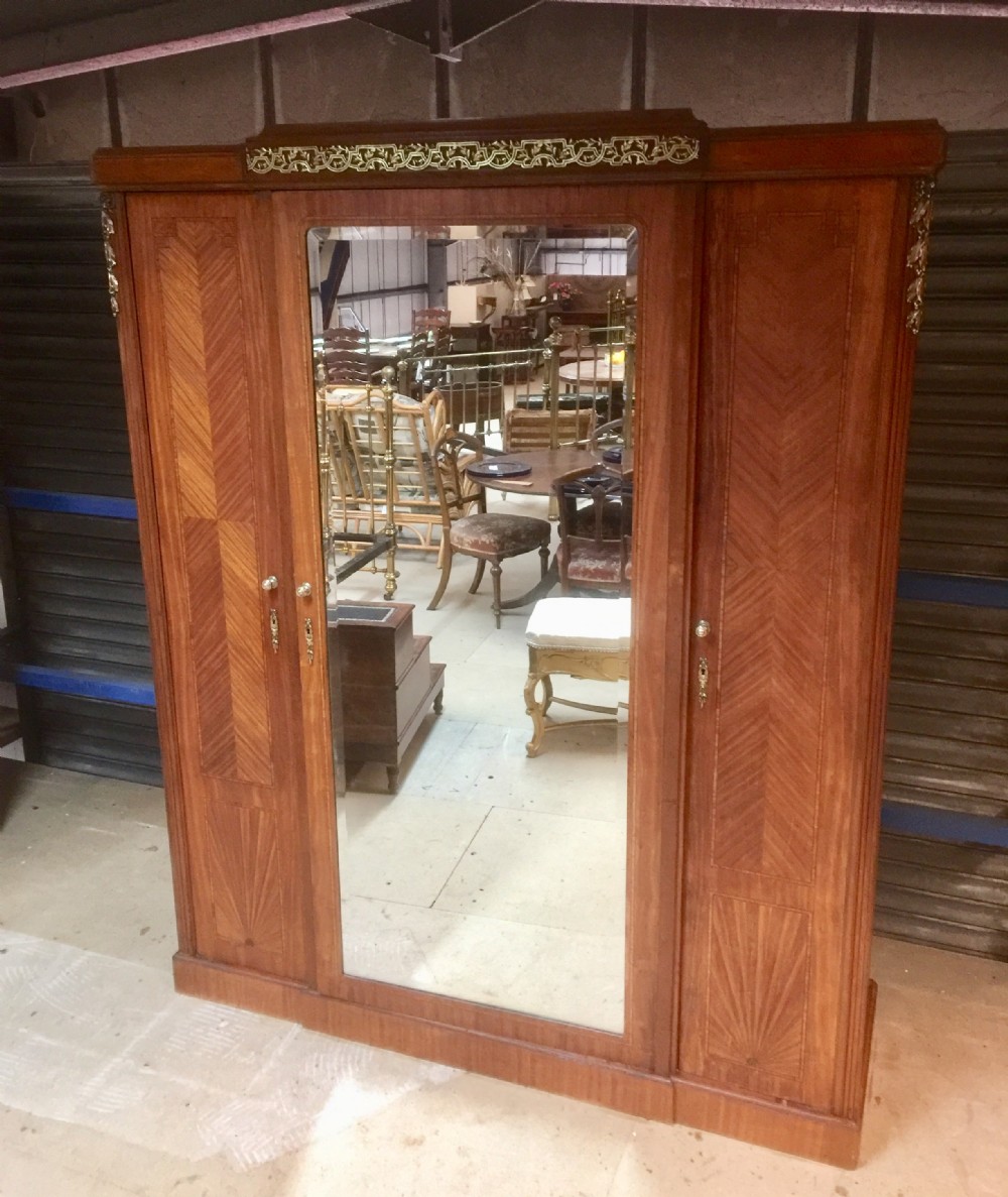 Edwardian French triple wardrobe with ormolu decoration circa 1900