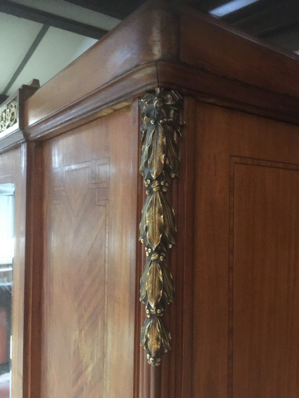 Edwardian French triple wardrobe with ormolu decoration circa 1900 View III