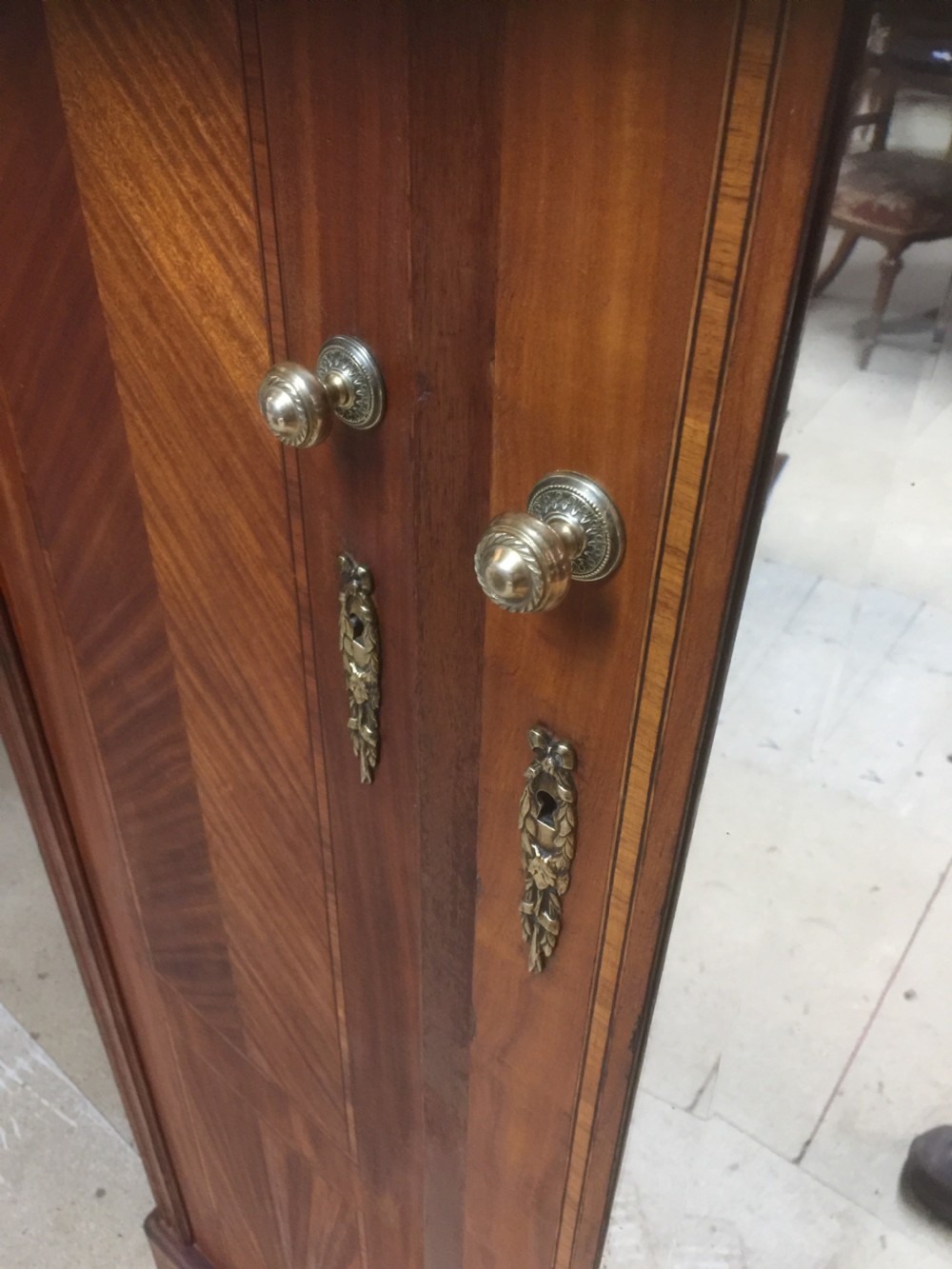 Edwardian French triple wardrobe with ormolu decoration circa 1900 View V