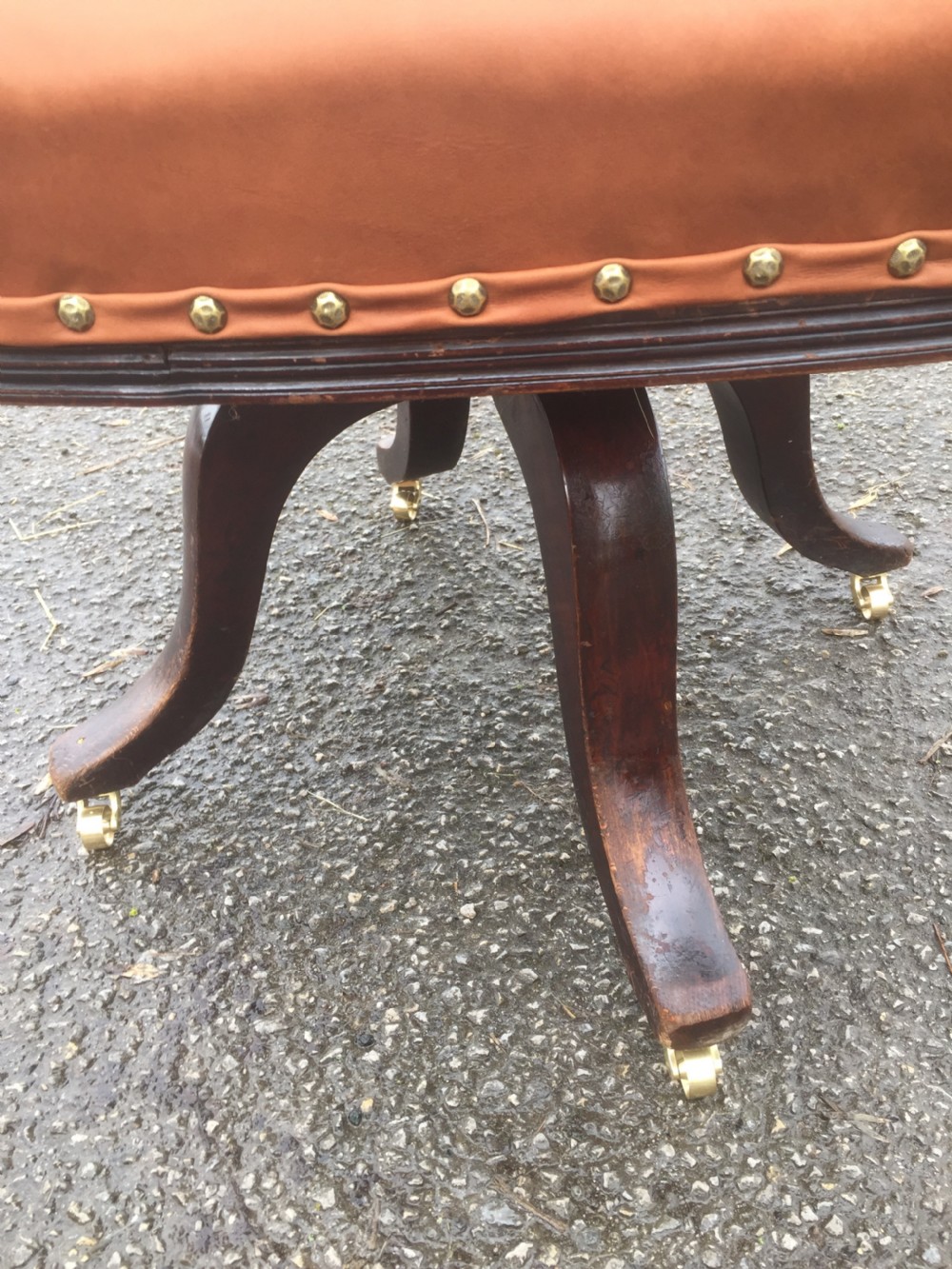 Nineteenth century swivel desk chair in tan hide  View IV