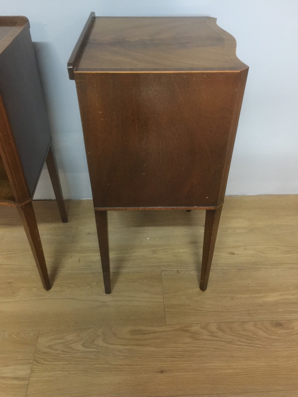 Pair of Sheraton style inlaid mahogany bedside tables circa 1920 View VII