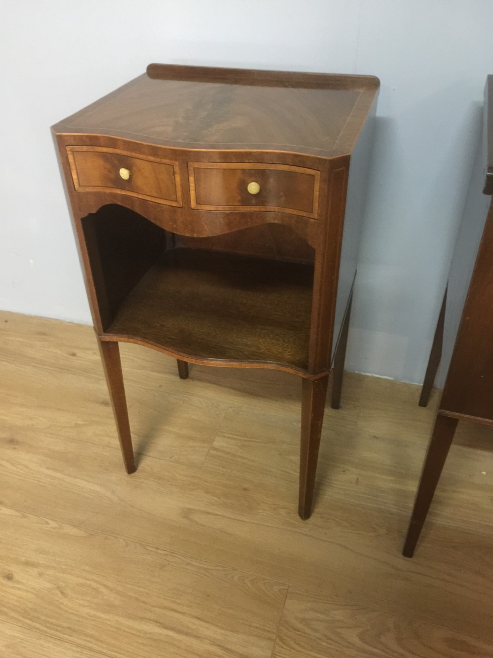 Pair of Sheraton style inlaid mahogany bedside tables circa 1920 View VIII