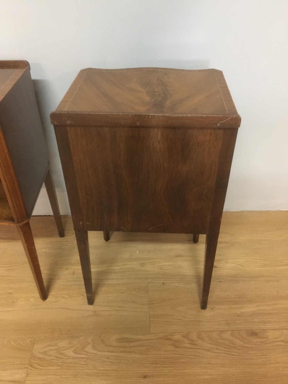 Pair of Sheraton style inlaid mahogany bedside tables circa 1920 View IX