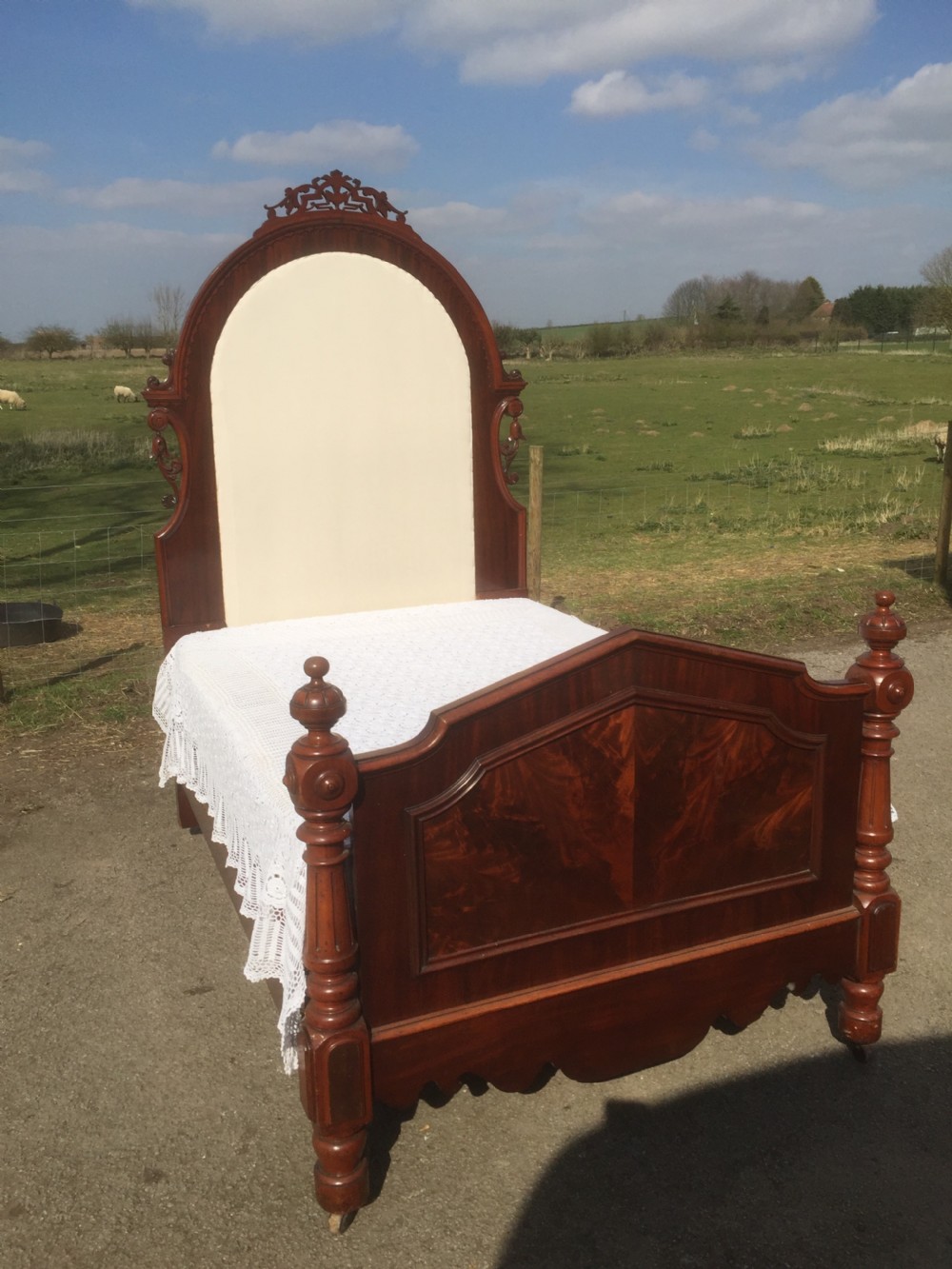 Nineteenth century flame mahogany double bed  View II
