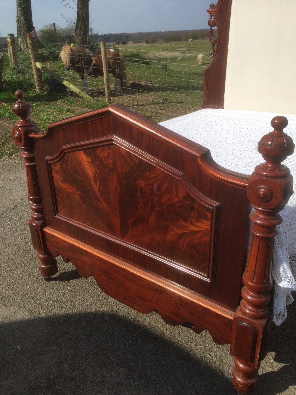 Nineteenth century flame mahogany double bed  View IV