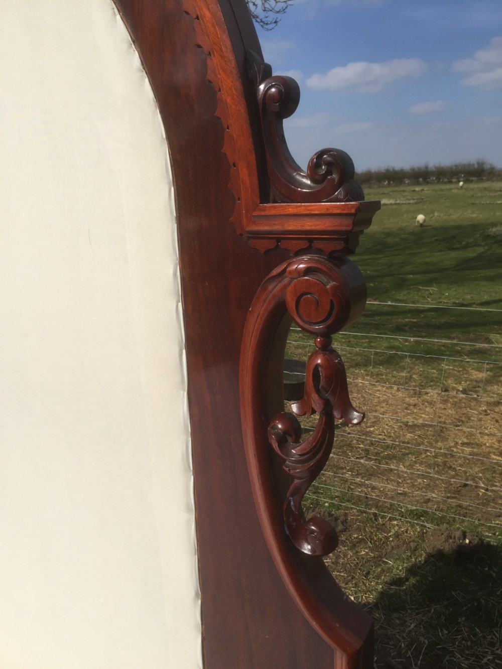 Nineteenth century flame mahogany double bed  View V