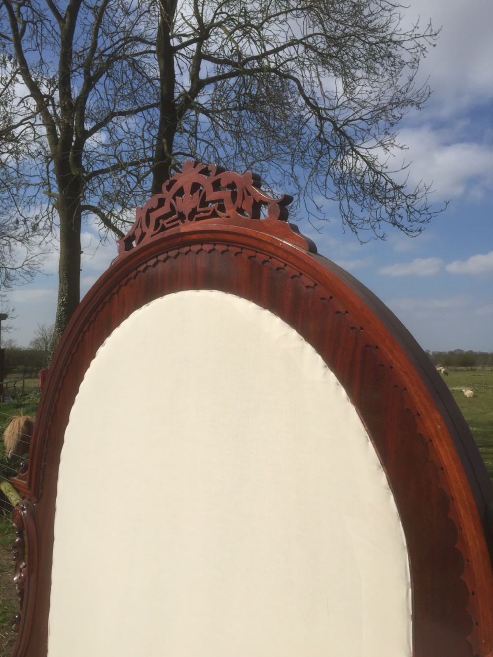 Nineteenth century flame mahogany double bed  View VI