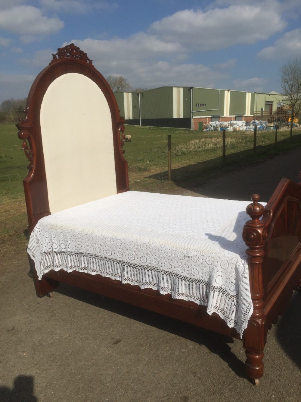 Nineteenth century flame mahogany double bed  View VII