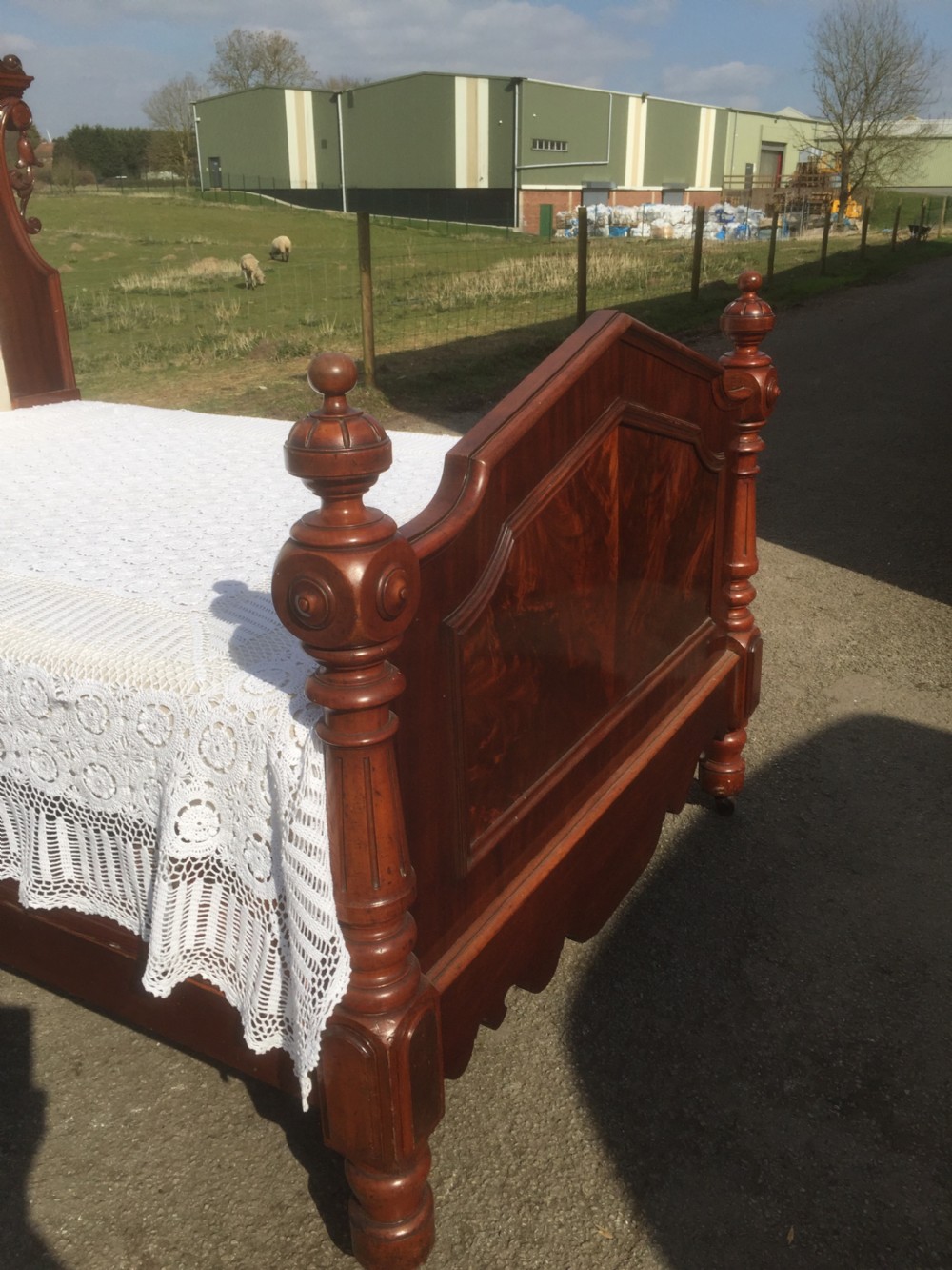Nineteenth century flame mahogany double bed  View VIII