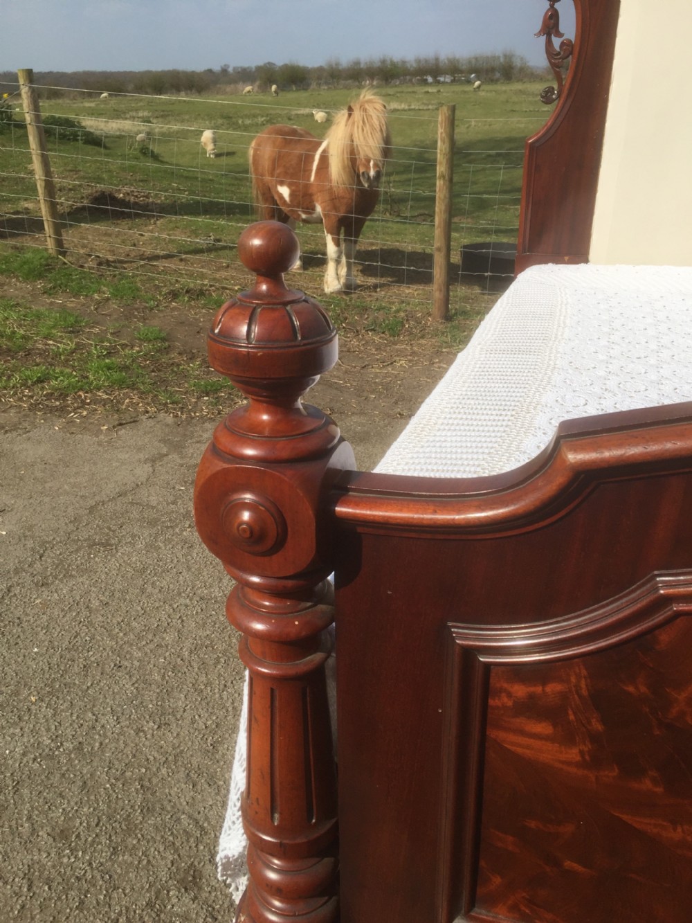 Nineteenth century flame mahogany double bed  View X