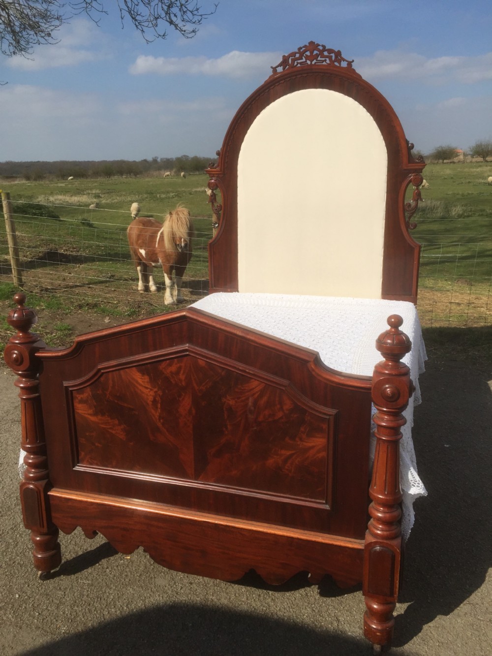 Nineteenth century flame mahogany double bed  View XI