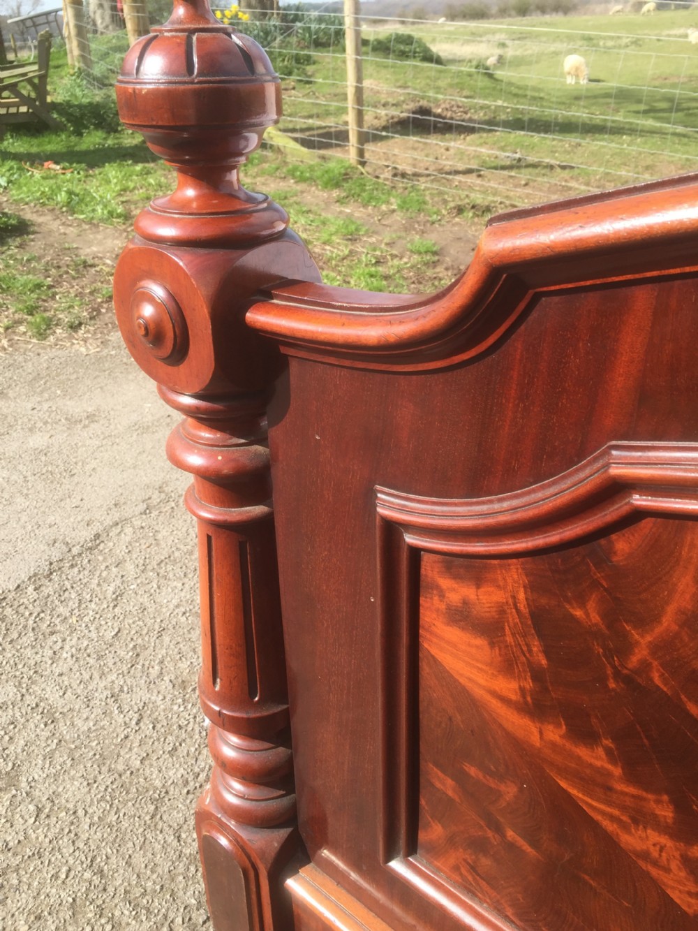 Nineteenth century flame mahogany double bed  View XIII