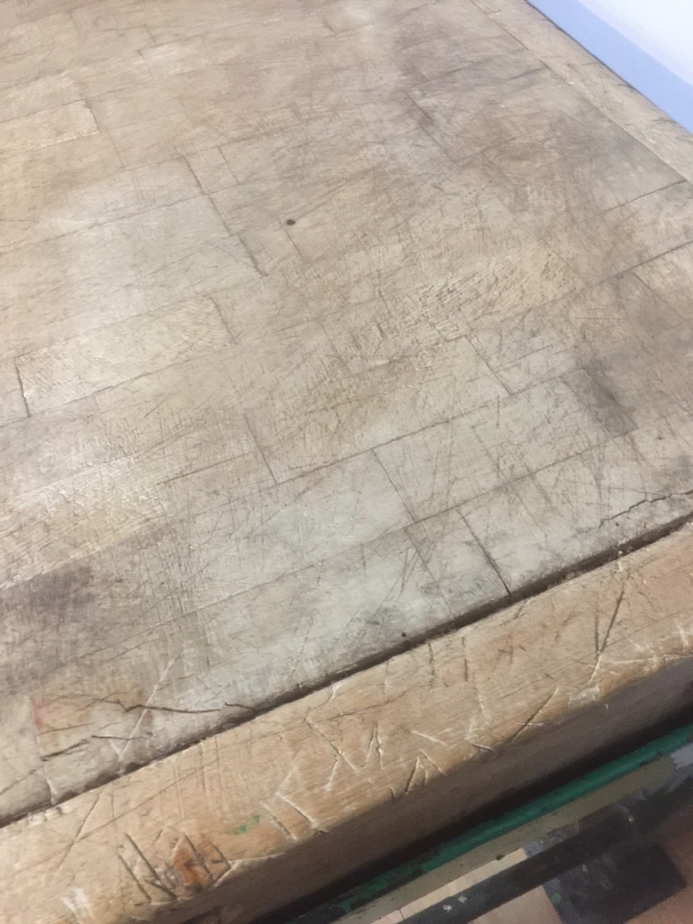 Original beech butchers block on an iron stand circa 1920 View VII