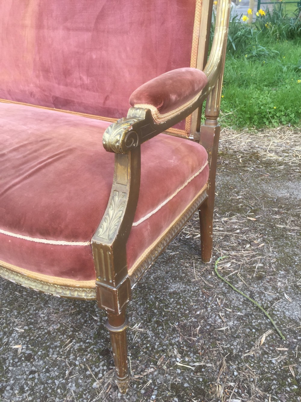 Nineteenth century gilt framed French Sofa in pink velvet  View III