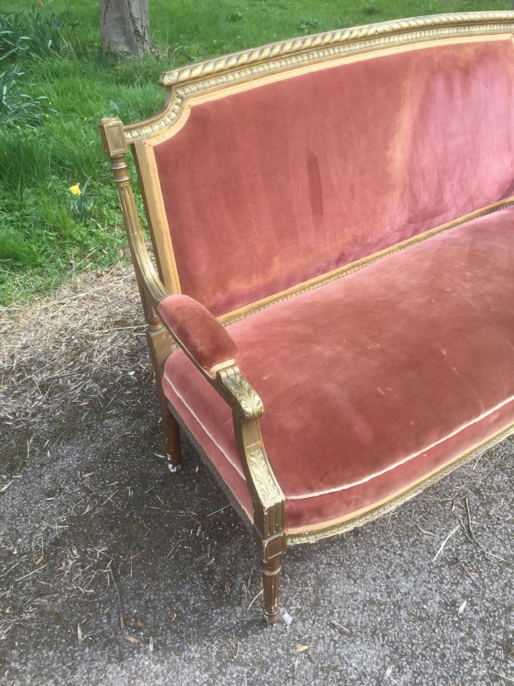 Nineteenth century gilt framed French Sofa in pink velvet  View V