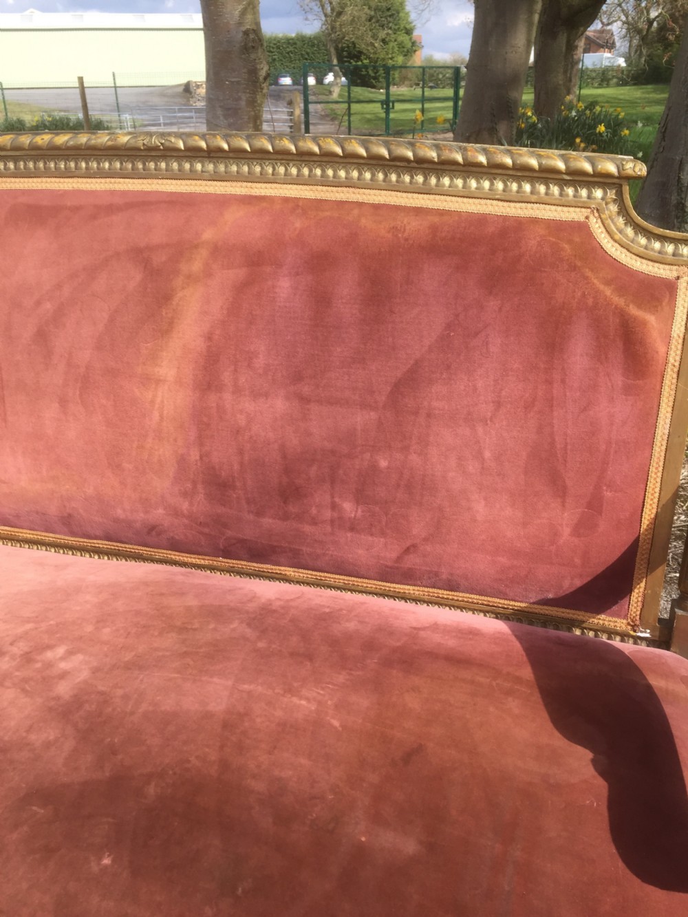 Nineteenth century gilt framed French Sofa in pink velvet  View VIII