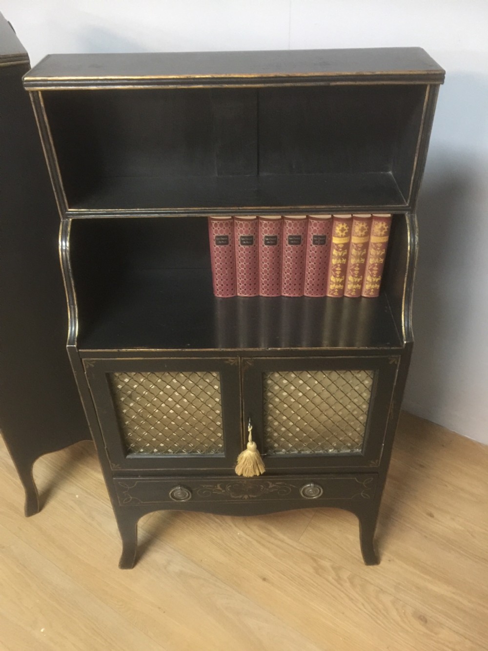 Pair of small Regency style open bookcases over cupboards circa 1910 View IV
