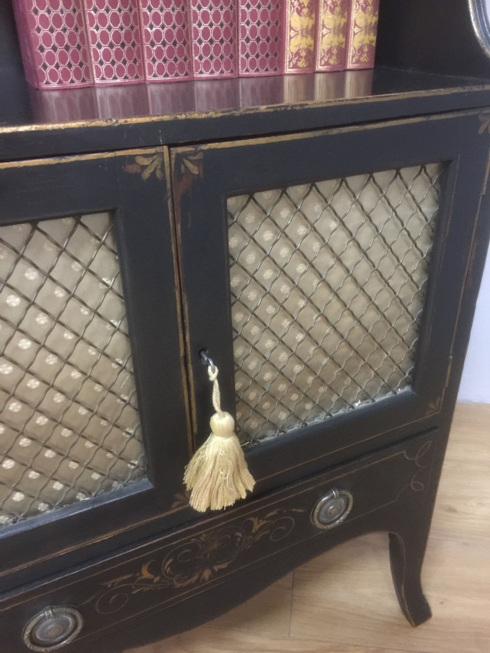 Pair of small Regency style open bookcases over cupboards circa 1910 View VI