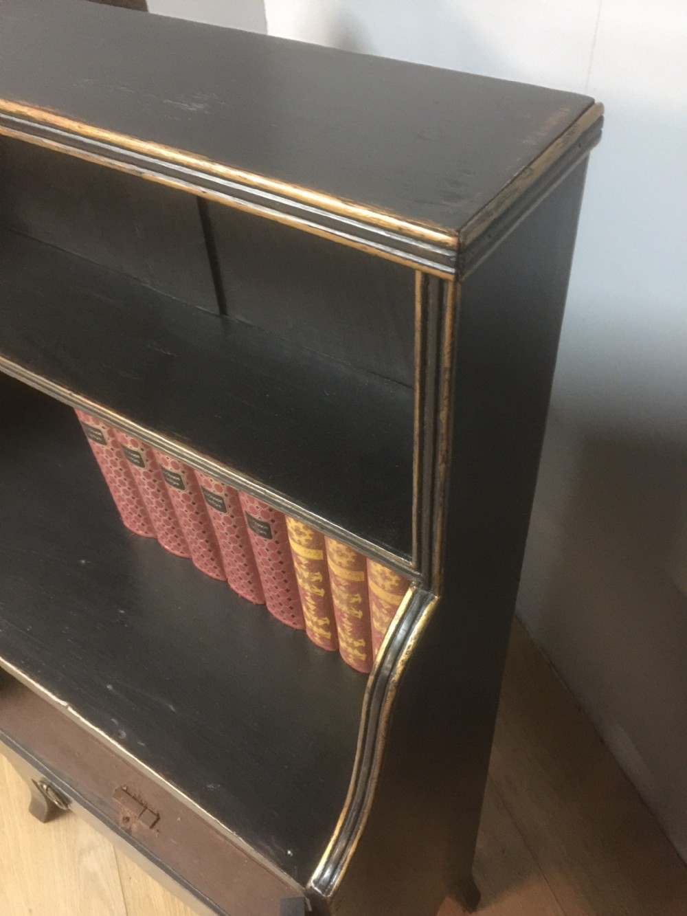 Pair of small Regency style open bookcases over cupboards circa 1910 View VIII