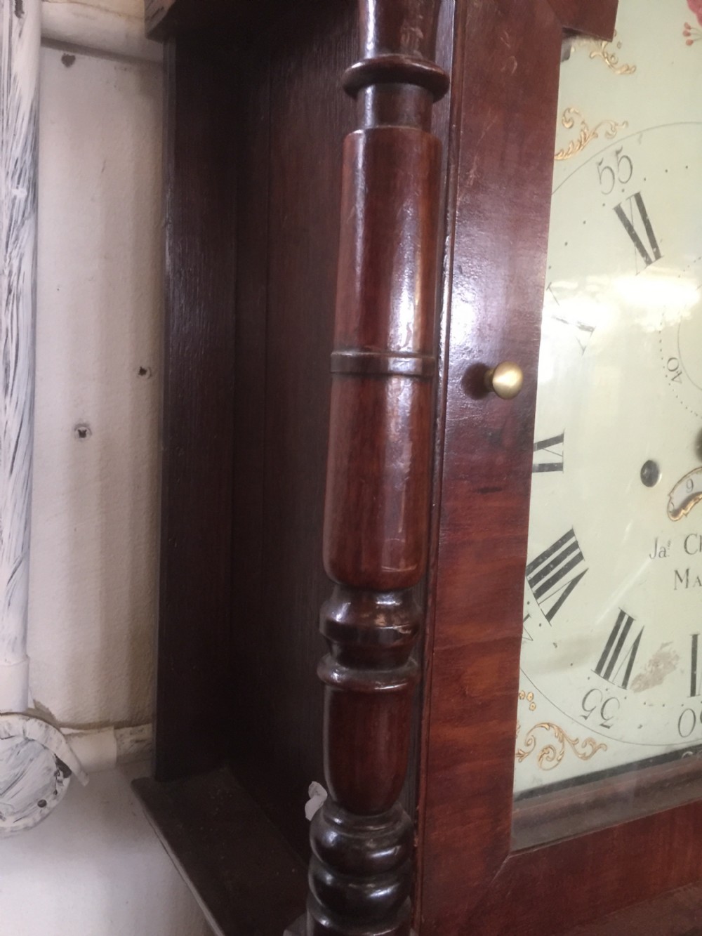 Nineteenth century eight day inlaid oak long case clock by James Chapman of March  View VII