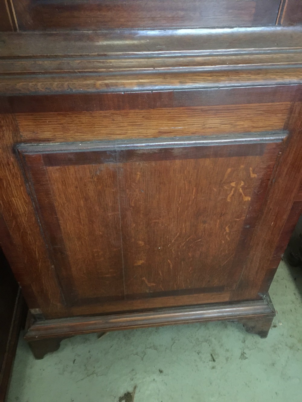 Nineteenth century eight day inlaid oak long case clock by James Chapman of March  View VIII