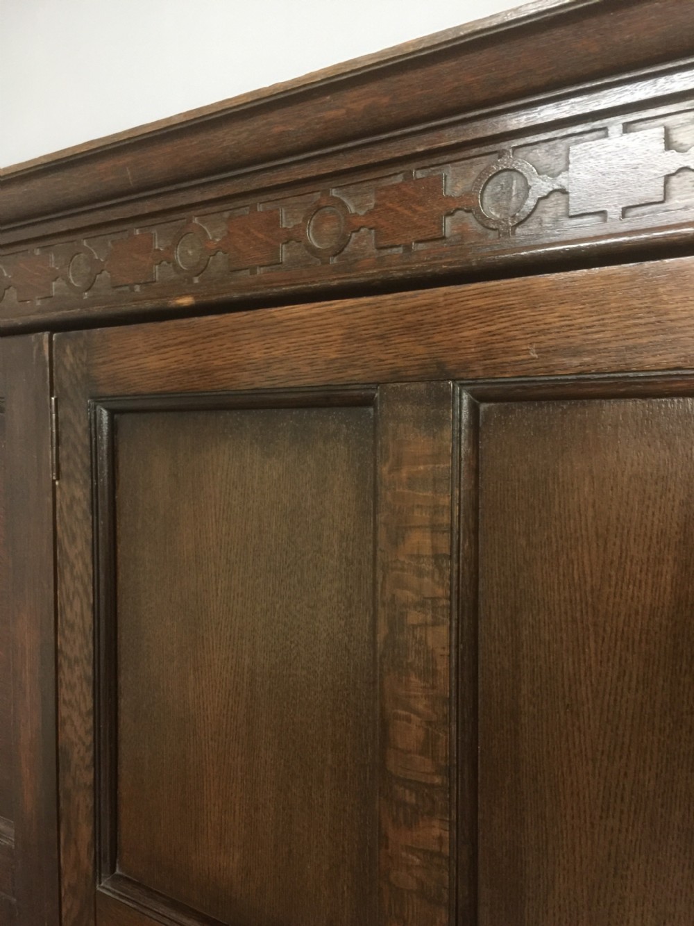 Solid oak triple wardrobe by Waring and Gillows circa 1920  View V