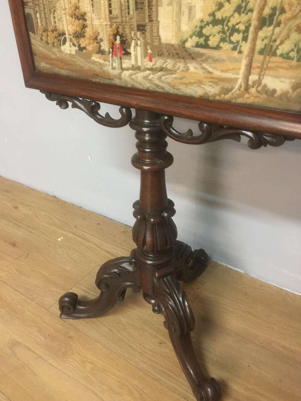 Nineteenth century carved rosewood pole screen  View II