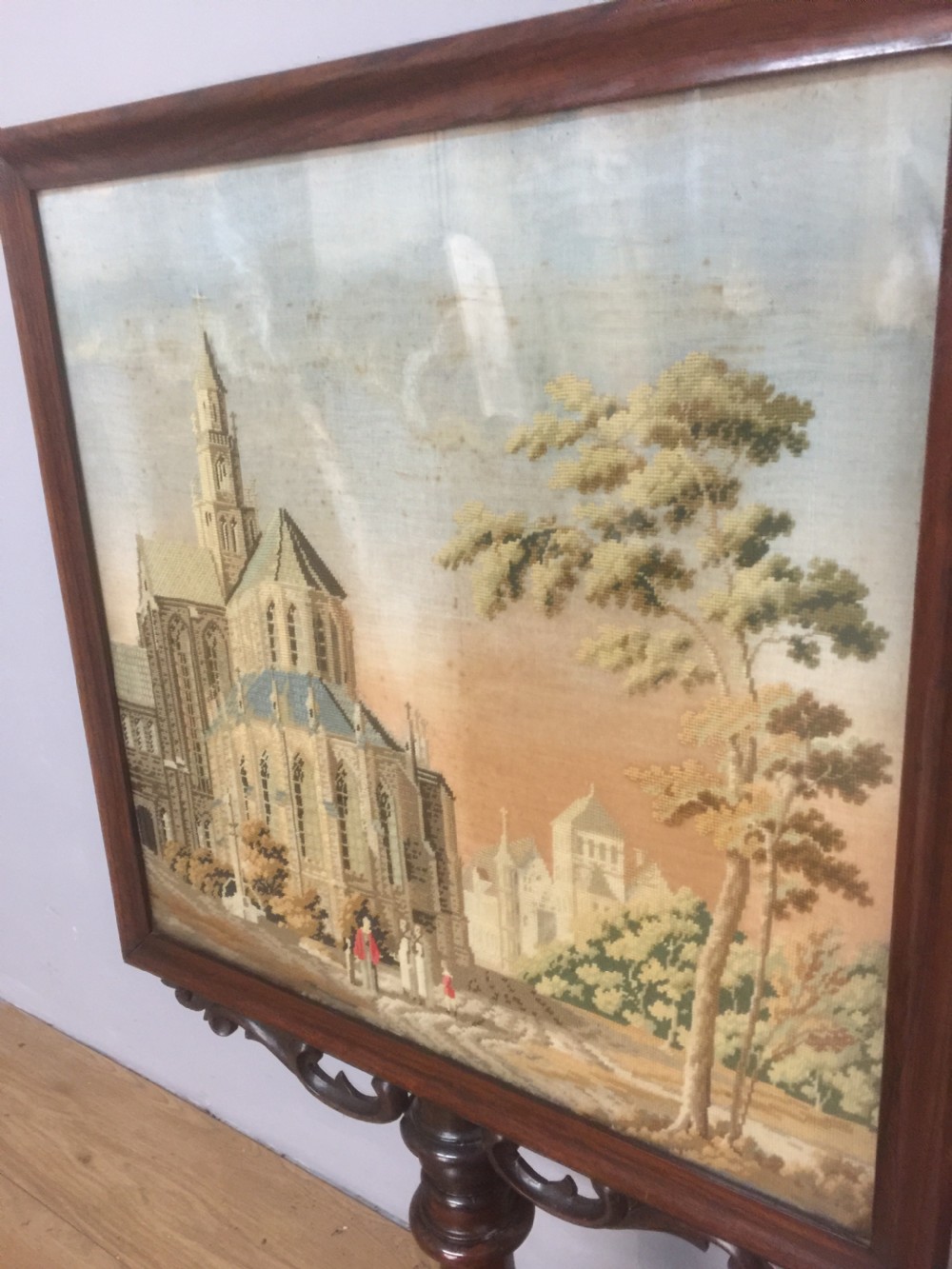 Nineteenth century carved rosewood pole screen  View III