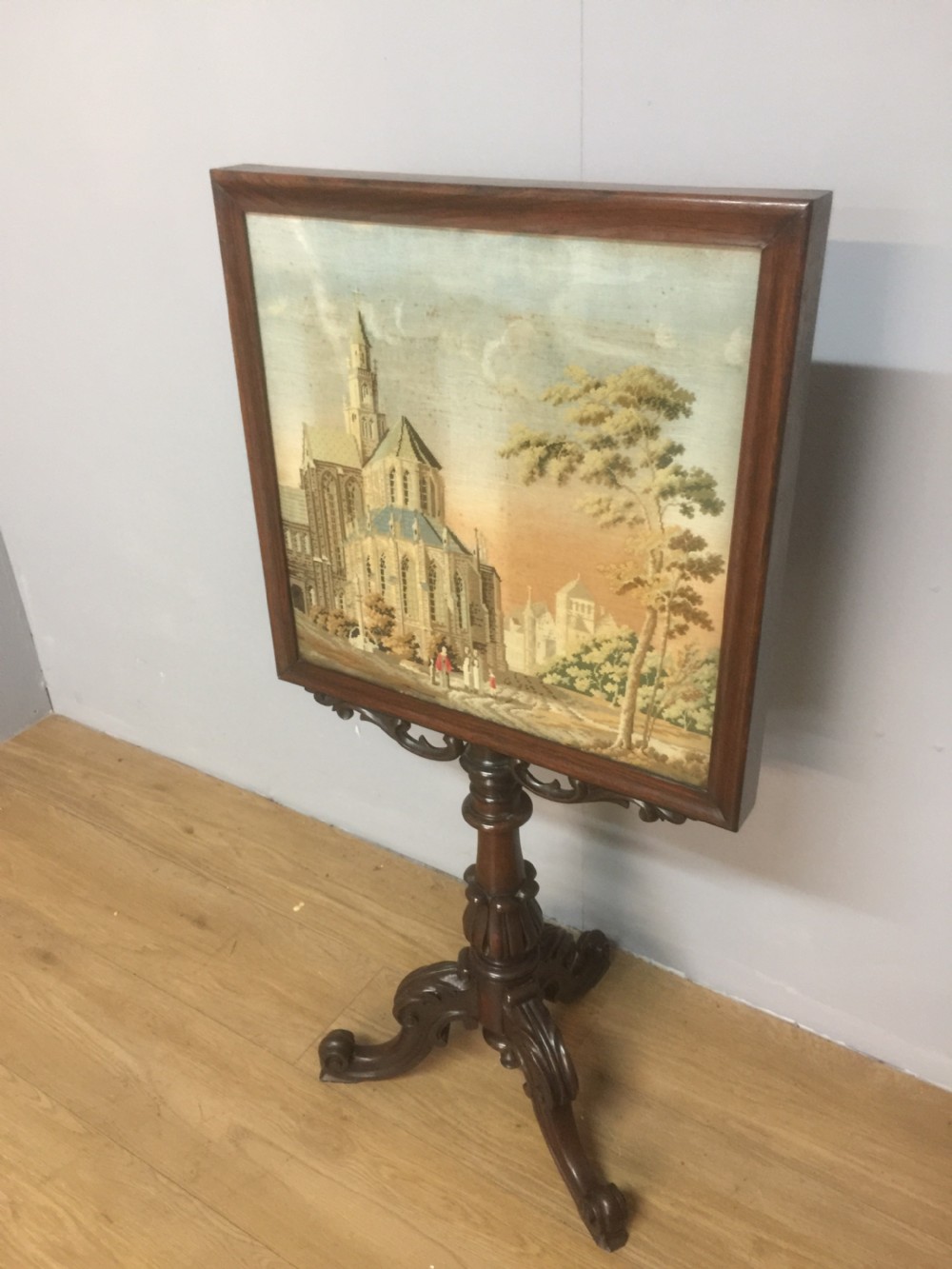 Nineteenth century carved rosewood pole screen  View IV