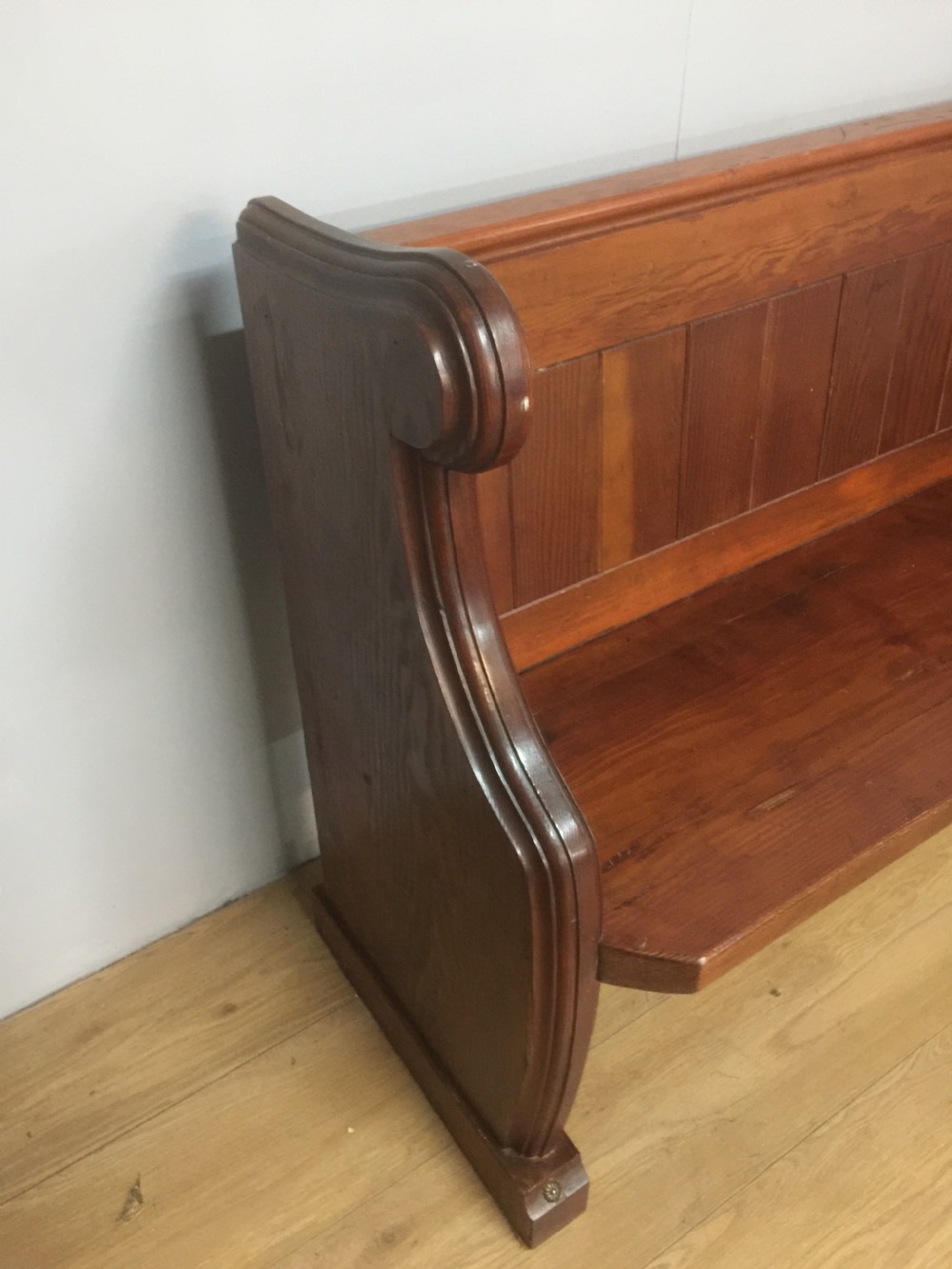 Nineteenth century pitch pine pew of small proportions  View IV