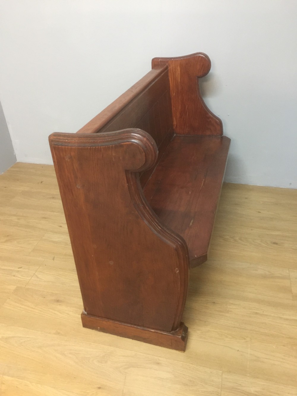 Nineteenth century pitch pine pew of small proportions  View V