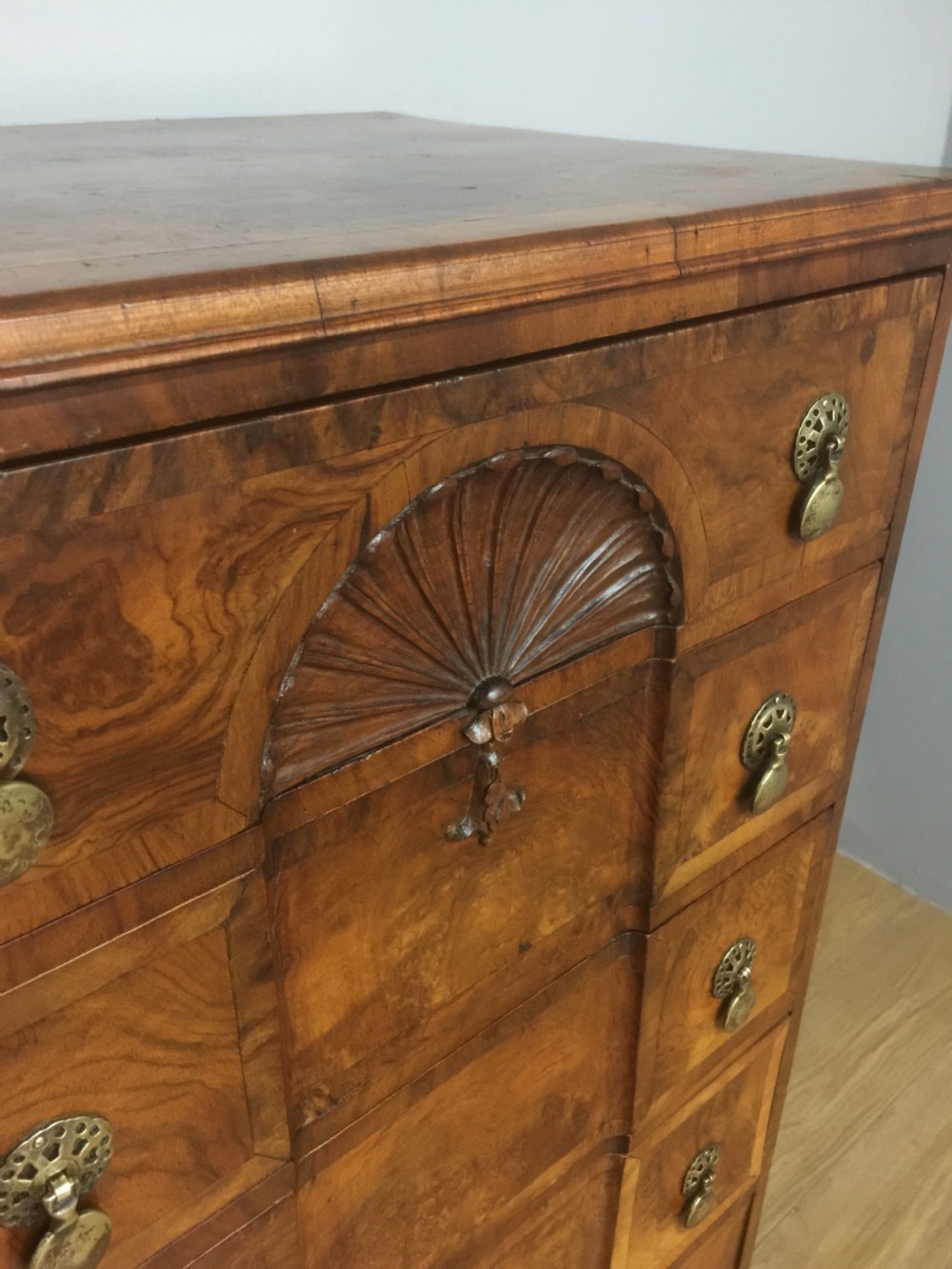 Walnut crossbanded five height chest of drawers circa 1910 View IV