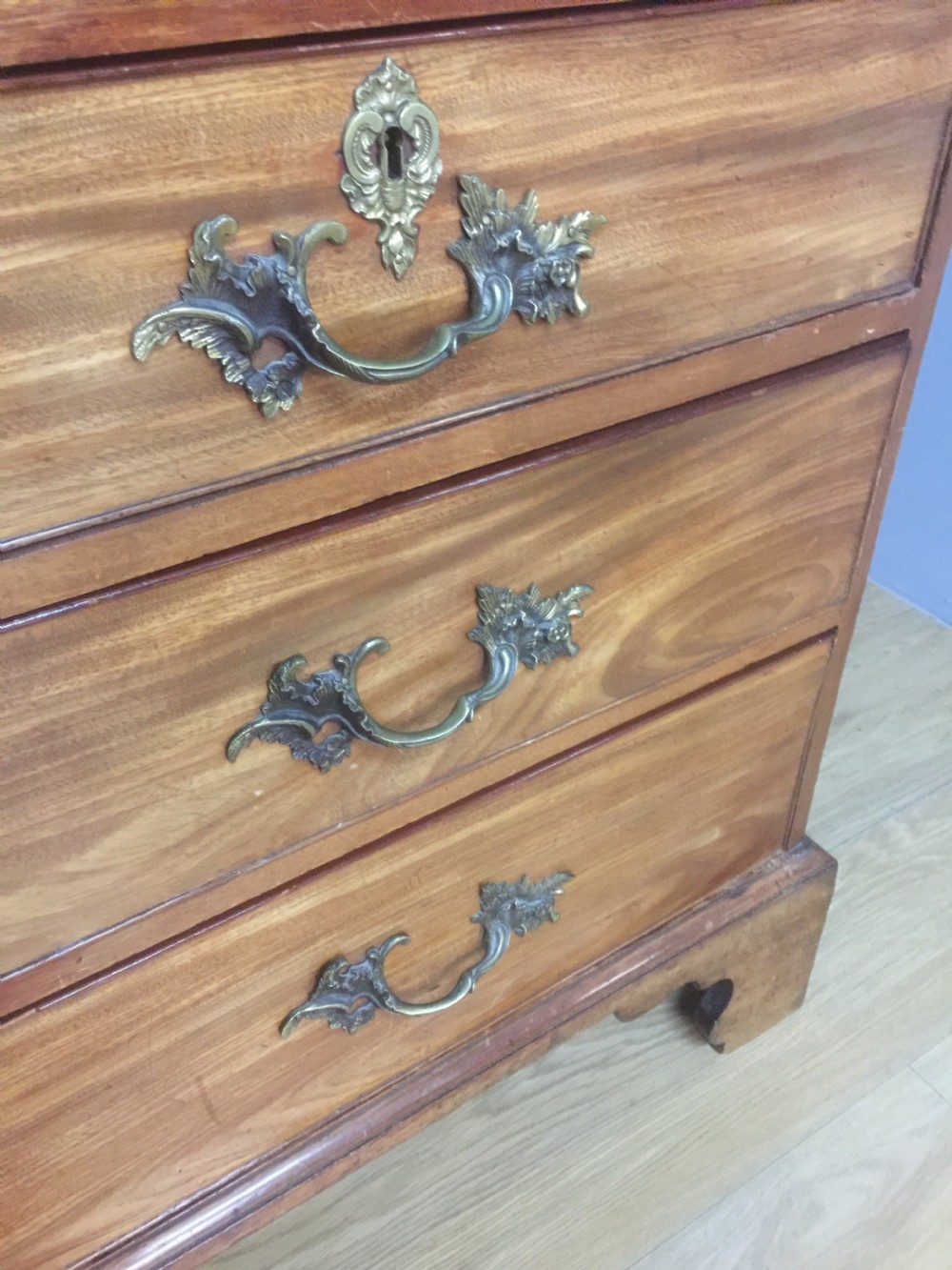 Nineteenth century flame mahogany linen press of small proportions  View V